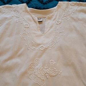 Chali Embroidered White Peasant Top Size Large